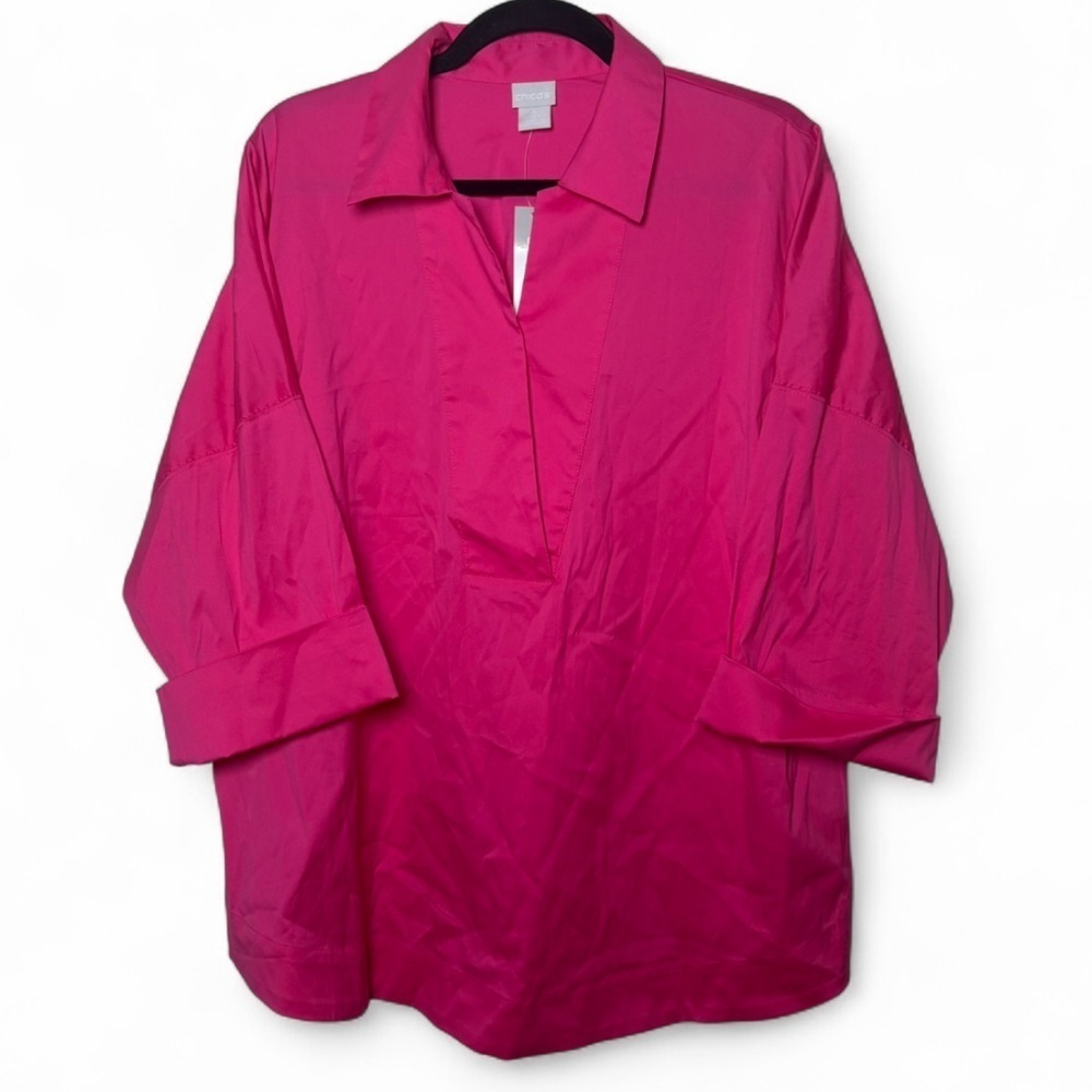 Chico’s Pink V-Neck 3/4 Sleeve Blouse Women’s Size 3 (XL) NWT